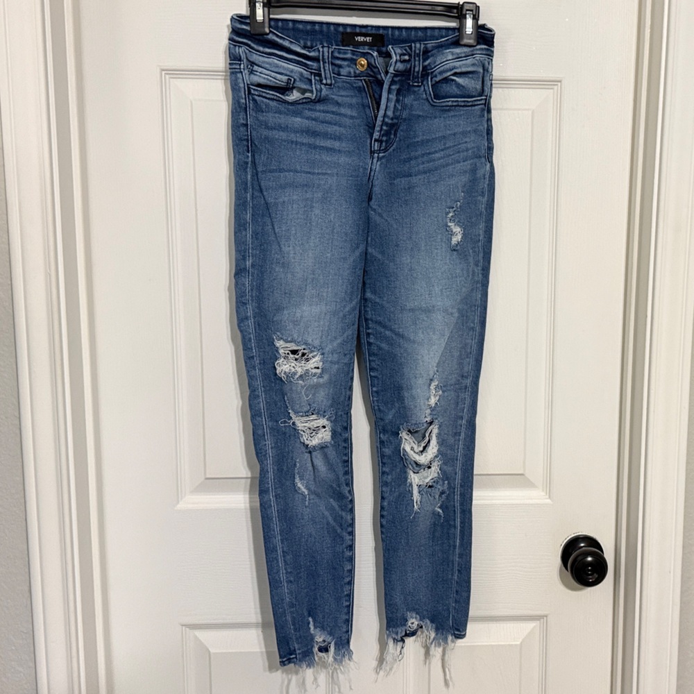 Ripped Blue Ankle Jeans